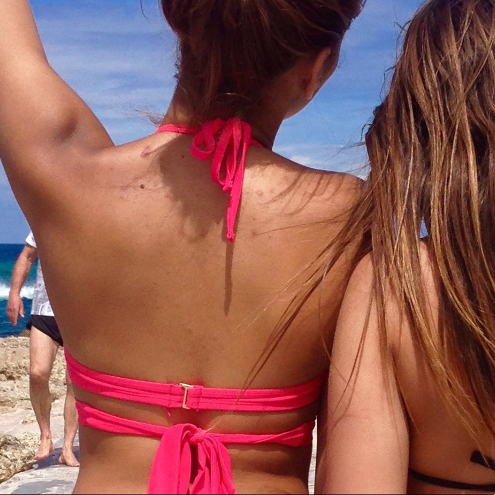 Pink doubly strap push bathing suit top